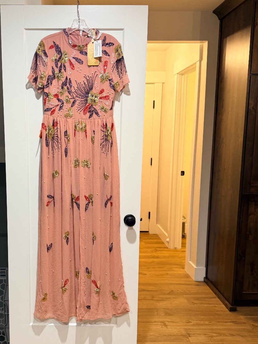 NWT FROCK and FRILL Beaded Embellished Pink Maxi Dress Women's Size 12